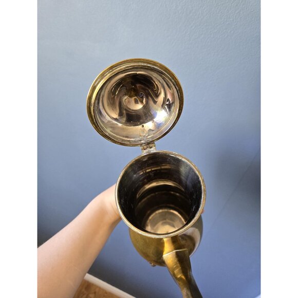 Vintage Brass Coffee Set Tall Pot, Cream & Sugar Dish Made in India Gold Metal - Picture 6 of 10